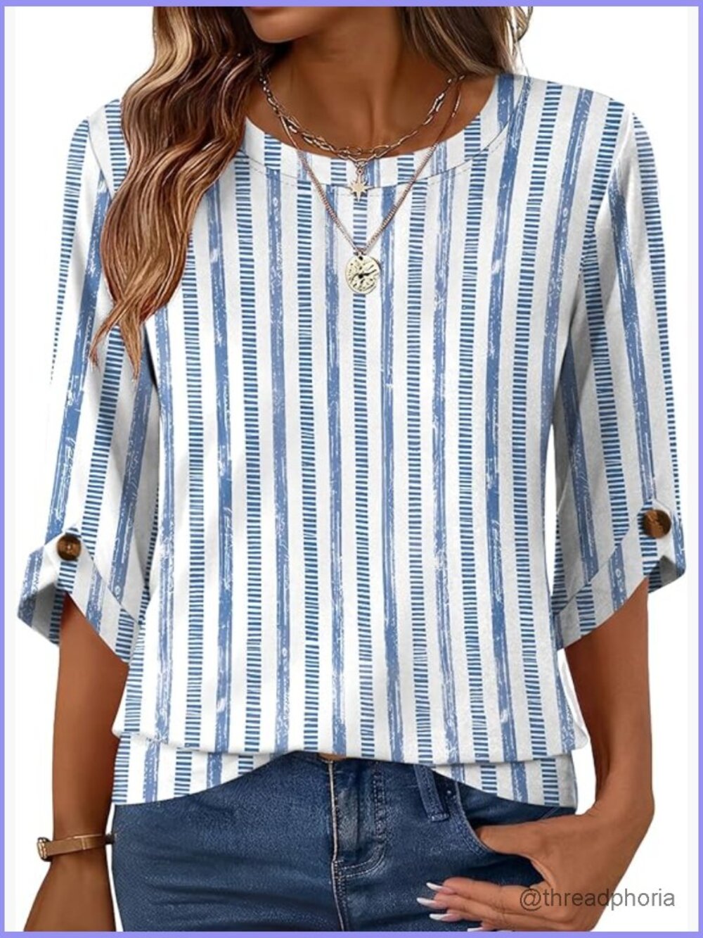 3/4 Sleeve Crew Neck Tunic Blouses Business Casual Tops